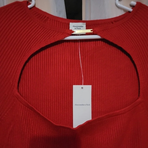 NWT Abercrombie Long Sleeve Ribbed Knit Mini Sweater Dress w/ Neckline Cutout. - Picture 4 of 5
